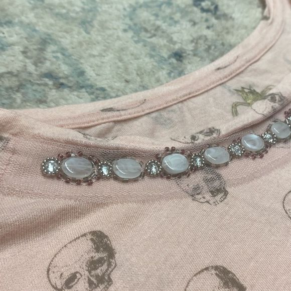 Princess Vera Wang Beaded Pink Skull Tee - Picture 3 of 9